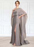 Mariyah Sheath/Column Scoop Neck Sweep Train Chiffon Mother of the Bride Dress With Split Front BF2126P0015000