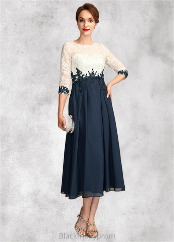 Judith A-Line Scoop Neck Tea-Length Chiffon Lace Mother of the Bride Dress BF2126P0015002