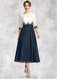 Judith A-Line Scoop Neck Tea-Length Chiffon Lace Mother of the Bride Dress BF2126P0015002
