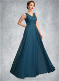 Addison A-Line V-neck Floor-Length Chiffon Lace Mother of the Bride Dress With Beading Sequins BF2126P0015004
