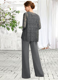 Lucia Jumpsuit/Pantsuit Scoop Neck Floor-Length Chiffon Lace Mother of the Bride Dress BF2126P0015006