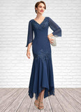 Sheila Trumpet/Mermaid V-neck Ankle-Length Chiffon Mother of the Bride Dress With Appliques Lace Sequins BF2126P0015009