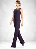 Aurora Jumpsuit/Pantsuit Scoop Neck Floor-Length Chiffon Lace Mother of the Bride Dress With Sequins BF2126P0015010