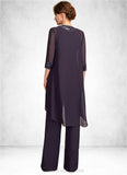 Aurora Jumpsuit/Pantsuit Scoop Neck Floor-Length Chiffon Lace Mother of the Bride Dress With Sequins BF2126P0015010