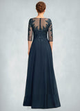 Undine A-Line V-neck Floor-Length Chiffon Lace Mother of the Bride Dress With Sequins Split Front BF2126P0015014