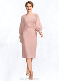 Taniyah Sheath/Column Scoop Neck Knee-Length Chiffon Lace Mother of the Bride Dress With Beading Sequins BF2126P0015020