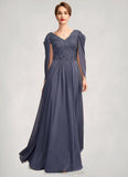 Everly A-Line V-neck Floor-Length Chiffon Lace Mother of the Bride Dress With Beading Sequins BF2126P0015022
