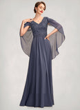 Everly A-Line V-neck Floor-Length Chiffon Lace Mother of the Bride Dress With Beading Sequins BF2126P0015022