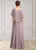 Gill A-Line V-neck Floor-Length Chiffon Mother of the Bride Dress With Ruffle BF2126P0015026