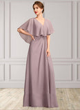 Gill A-Line V-neck Floor-Length Chiffon Mother of the Bride Dress With Ruffle BF2126P0015026