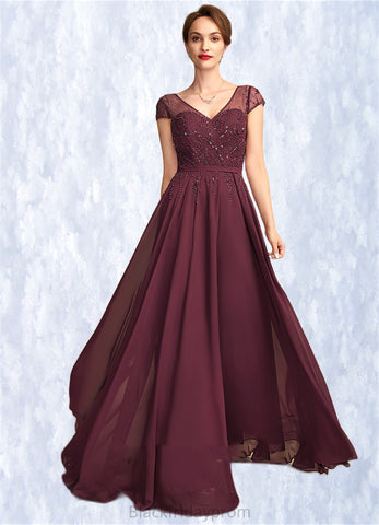 Alma A-Line V-neck Floor-Length Chiffon Mother of the Bride Dress With Beading Sequins BF2126P0015028