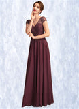 Alma A-Line V-neck Floor-Length Chiffon Mother of the Bride Dress With Beading Sequins BF2126P0015028