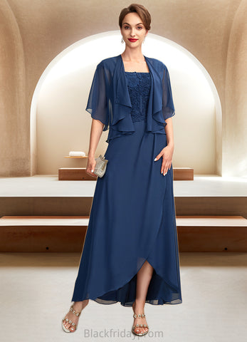 Mariana A-Line Square Neckline Asymmetrical Chiffon Lace Mother of the Bride Dress BF2126P0015034