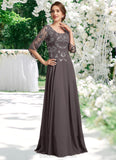 Haleigh A-Line Scoop Neck Floor-Length Chiffon Lace Mother of the Bride Dress With Beading Sequins BF2126P0015036