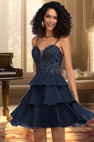 Kamila A-line Sweetheart Short/Mini Chiffon Lace Homecoming Dress With Beading Sequins BF2P0020576