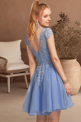 Gabriella A-line Scoop Short/Mini Tulle Homecoming Dress With Beading Appliques Lace BF2P0020547