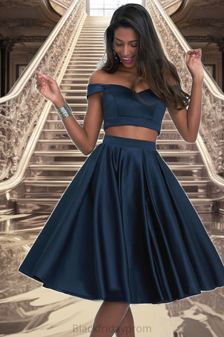 Patti A-line Off the Shoulder Sweetheart Knee-Length Satin Homecoming Dress BF2P0020593