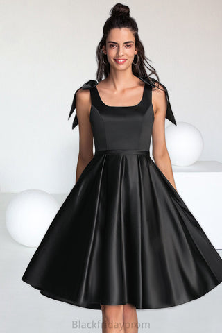 India A-line Square Knee-Length Satin Homecoming Dress With Bow BF2P0020556