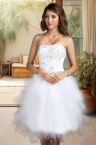 Aubrey A-line Sweetheart Knee-Length Satin Tulle Homecoming Dress With Beading Cascading Ruffles Appliques Lace Sequins BF2P0020598