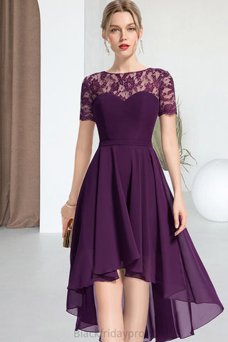 Julie A-line Scoop Asymmetrical Chiffon Lace Homecoming Dress BF2P0020587