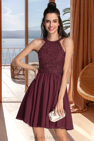 Renata A-line Scoop Short/Mini Chiffon Lace Homecoming Dress BF2P0020555