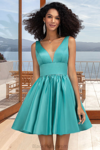 Renata A-line V-Neck Short/Mini Satin Homecoming Dress BF2P0020570