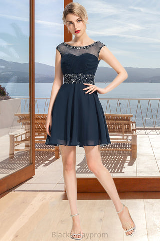 Layla A-line Scoop Short/Mini Chiffon Homecoming Dress With Beading Sequins BF2P0020586