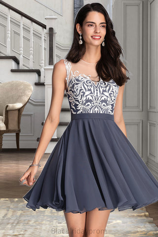 Arianna A-line Scoop Short/Mini Chiffon Lace Homecoming Dress BF2P0020558