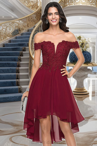 Elisa A-line Off the Shoulder Asymmetrical Chiffon Homecoming Dress With Beading BF2P0020582