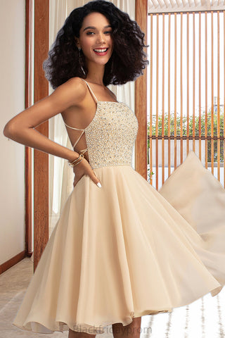 Sienna A-line Square Knee-Length Chiffon Homecoming Dress With Beading Sequins BF2P0020575