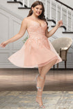 Edith A-line V-Neck Short/Mini Lace Tulle Homecoming Dress With Sequins BF2P0020500