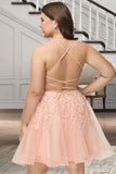 Edith A-line V-Neck Short/Mini Lace Tulle Homecoming Dress With Sequins BF2P0020500