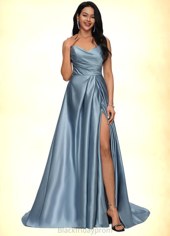 Louise Ball-Gown/Princess V-Neck Sweep Train Satin Prom Dresses BF2P0022191