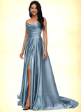 Louise Ball-Gown/Princess V-Neck Sweep Train Satin Prom Dresses BF2P0022191