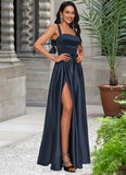 Jaylynn A-line Straight Floor-Length Satin Prom Dresses With Bow BF2P0022195