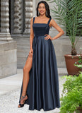 Jaylynn A-line Straight Floor-Length Satin Prom Dresses With Bow BF2P0022195