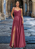 Autumn A-line V-Neck Floor-Length Satin Prom Dresses BF2P0022197