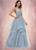 Kayleigh Ball-Gown/Princess Halter V-Neck Floor-Length Tulle Prom Dresses With Beading Rhinestone Sequins BF2P0022199