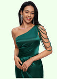 Mary Trumpet/Mermaid One Shoulder Sweep Train Stretch Satin Prom Dresses With Beading BF2P0022205