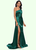 Mary Trumpet/Mermaid One Shoulder Sweep Train Stretch Satin Prom Dresses With Beading BF2P0022205