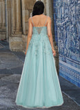 Kamora Ball-Gown/Princess Straight Floor-Length Tulle Prom Dresses With Appliques Lace Sequins BF2P0022206