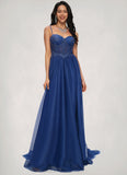 Barbara Ball-Gown/Princess Sweetheart Sweep Train Tulle Prom Dresses With Appliques Lace Sequins BF2P0022210