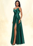 Kaylin A-line V-Neck Floor-Length Stretch Satin Prom Dresses BF2P0022211
