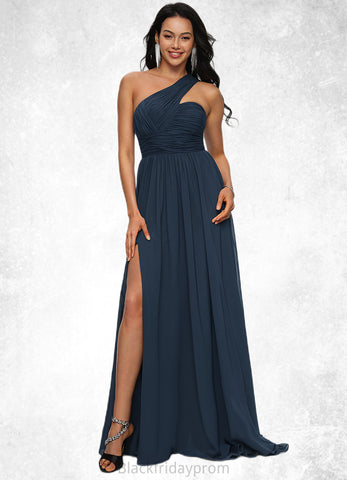 Emily A-line Asymmetrical Sweep Train Chiffon Prom Dresses With Pleated BF2P0022212