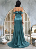 Patience Trumpet/Mermaid V-Neck Sweep Train Stretch Satin Prom Dresses With Beading Rhinestone Sequins BF2P0022213
