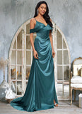 Patience Trumpet/Mermaid V-Neck Sweep Train Stretch Satin Prom Dresses With Beading Rhinestone Sequins BF2P0022213