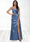Naomi Sheath/Column V-Neck Floor-Length Stretch Satin Prom Dresses With Pleated BF2P0022214