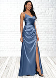 Naomi Sheath/Column V-Neck Floor-Length Stretch Satin Prom Dresses With Pleated BF2P0022214