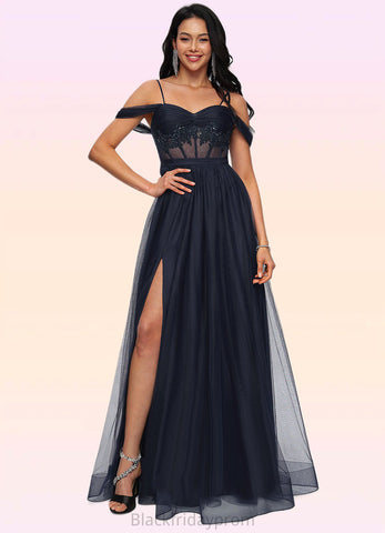 Cameron Ball-Gown/Princess Off the Shoulder Floor-Length Tulle Prom Dresses With Appliques Lace Sequins BF2P0022221