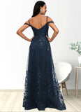 Heaven A-line V-Neck Floor-Length Lace Prom Dresses With Sequins BF2P0022222